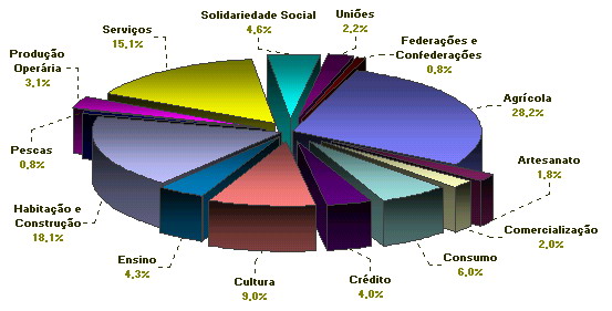 Distribuio de cooperativas por ramos cooperativos em 2005